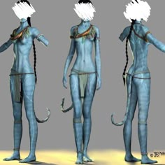 three different views of an alien woman