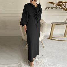 Modest Muslim Robe Dress with Long Sleeves - Perfect for Everyday Wear Muslim Dress Abaya, Casual Evening Dresses, Dress Muslim, Islamic Dress, Mode Abaya, Muslim Dress, Abaya Dress, Long Sleeve Casual Dress, Islamic Clothing