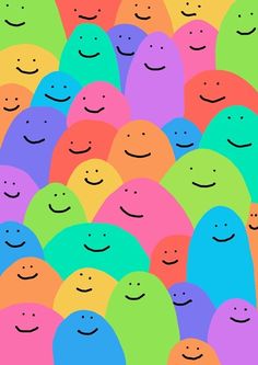 an image of many colorful smiley faces in the same color scheme as they appear to be smiling