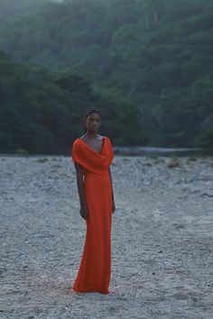 Lorna Maxi Dress in Red - High Summer 24 Loose Bridesmaid Dress, Draped Maxi Dress, Asymmetrical Formal Dress, High Fashion Bridesmaid Dresses, Eclectic Wedding Guest Outfit, Fun Mother Of The Bride Dresses, Colorful Formal Outfits, Summer Chic Maxi Dress, Italian Wedding Outfit