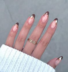 October To November Nails, Brown Ghost Nails, Fall Nails Halloween October, Halloween Nails Brown, Brown Halloween Nails, Autumn French Tip Nails, Autumn French Nails, Brown Autumn Nails, Autumnal Nails