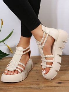 Women Braided Detail Sandals, Vacation Summer Ankle Strap Wedge Sandals | SHEIN USA Shein Brasil, Sports Equipment, Stylish Nails