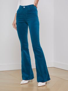 Classic Blues, Velvet Jeans, Pre Fall Collection, Flare Leg Jeans, Velvet Color, Stretch Velvet, Velvet Material, Fall Favorites, Fashion Plates