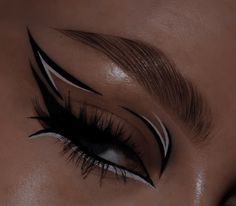 Eye Looks With White Eyeliner, Red Carpet Eye Makeup, Black And White Liner Eye Makeup, White Eyeliner Makeup Looks Black Women, Eyeliner White And Black, Euphoria Makeup Black, Wednesday Addams Makeup Ideas, White And Black Eyeliner Looks