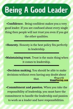 a green poster with the words being a good leader