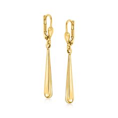 Ross-Simons - 10kt Yellow Gold Elongated Teardrop Earrings. Canaria fine jewelry. Perfect for everyday wear, these genuine 10kt gold wardrobe essentials are fashionable, fun and designed to last a lifetime. Strong and durable, our collection of gold classics is always a great value. These elongated teardrop earrings are sleek and bright in polished 10kt yellow gold. Add them to your outfits for a seamless transition from day to night. Hanging length is 1 5/8". Leverback, 10kt yellow gold elongat Formal Long Drop Pierced Teardrop Earrings, Classic Teardrop Linear Earrings With Ear Wire, Elegant Teardrop Pendant Earrings With French Hook, Classic Teardrop Chandelier Earrings, Single Long Drop Linear Earring For Formal Occasions, Formal Long Drop Single Linear Earring, Formal Single Long Drop Linear Earring, Classic Drop Linear Earrings For Pierced Ears, Elegant Long Drop Teardrop Earrings With Lever Back