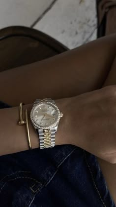 Rolex For Women Luxury Watches, Two Tone Watch Stack, Rolex Women Aesthetic, Gold And Silver Watches Women, Rolex Watches Women Aesthetic, Women Rolex Watches, Rolex Stack, Hand Stack, Rolex Prices