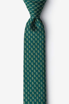 Dollar Signs Skinny Tie Hunter Green Background, Green Dollar, Dollar Signs, Dollar Sign, Mens Workwear, Cash Out, Mens Formal, The Change, Green Background