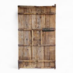 an old wooden door is shown against a white background