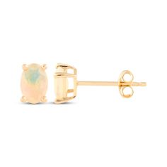 Oval-Cut Opal Solitaire Stud Earrings 14K Yellow Gold | Kay Opal Stud Earrings, October Birthday, Opal Earrings Stud, Solitaire Studs, Opal Studs, Accessories Jewelry Earrings, Natural Opal, Oval Cut, Opal