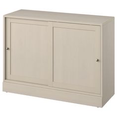 a white cabinet with two doors on the front