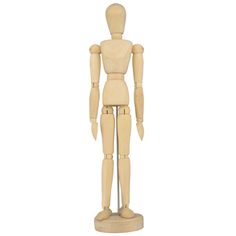 a wooden mannequin standing on a white background