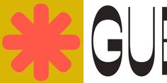 an image of the word guf on two different colors and patterns, with one red flower in the middle