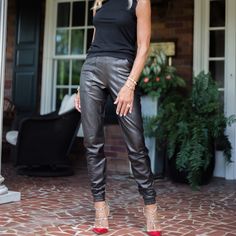 Spanx Faux Leather Black Jogger Pants. Joggers Take An Edgy, Rocker Turn Cut From Soft Faux Leather Epithet Comfortable Stretch, And Finished With Front Pockets Make Everything Better. Size Xs New Without Tags Leather Jogger Pants, Black Jogger Pants, Leather Joggers, Black Joggers, Pants Black, Jogger Pants, Track Pants, Rocker, Black Pants