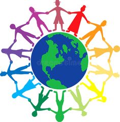 colorful people holding hands around the world on a white background stock photo - 547982