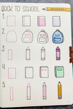 the back to school notebook is filled with different items