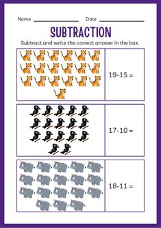 the subtraction worksheet is filled with pictures and numbers to help students learn how