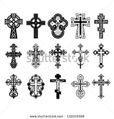 a set of different crosses in black and white