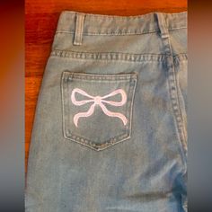 Love These Jeans!!! I Bought Them On Etsy And Have Never Worn Them! I Bought A Size Large And They Fit Like A Medium, That Is The Only Reason I’m Selling Them. Senior Pants Ideas Pink, Pink And White Senior Jeans, Pep Rally Jeans, Birthday Jeans Painted, Senior Jeans Back Pockets, Hello Kitty Senior Jeans, What To Paint On Jeans, Spirit Jeans Homecoming Ideas, Cute Embroidered Blue Bottoms