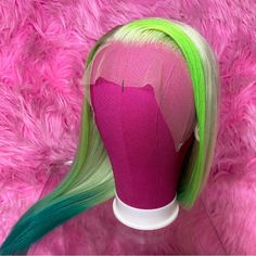 20 Inch Human Hair Wig 150% Density With A 13x4 Lace Front And Some Lace In The Back For An Updo. Custom Dyed Mint, Candy Green, And Dark Green (Wig Doesn’t Come Styled) Mint Wig, Dark Green Wig, Green Wigs, Human Hair Ponytail Extensions, Bellami Hair Extensions, High Fashion Hair, Sew In Hair Extensions, Wavy Hair Extensions, Bun Hair Piece