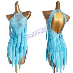 two mannequins dressed in blue with fringe