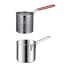 two stainless steel pots with red handles