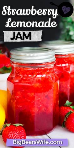 strawberry lemonade jam in jars with strawberries