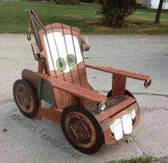 an image of a wooden chair made to look like cars