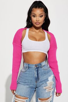 Available In Black, Ivory, And Hot Pink. Bolero Sweater Long Sleeve Cropped Ribbed 100% Polyester Imported | Robyn Bolero Sweater in Hot Pink size XS by Fashion Nova Pink Bolero, Hot Pink Fashion, Taupe Fashion, Bolero Sweater, Hot Sweater, Cardigan Sweater Coat, Women Hoodies Sweatshirts, Matching Dresses, Sweater Coats