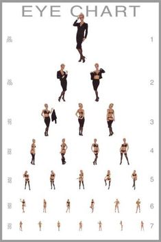 an advertisement for the eye chart shows women in black clothes and their faces are shown