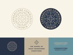 the logos for some churchs are shown in different colors and styles, including blue, white