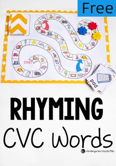 the printable rhyming cvc words game is on top of a white table