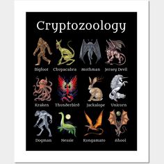 the book cover for crypttozology, with an image of different types of monsters