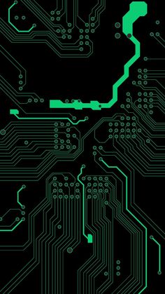 an electronic circuit board with green and black lines in the middle, as if it were printed