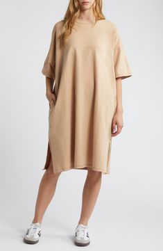 Lean into the effortless comfort of this oversized, stretchy cotton T-shirt dress featuring side slits for even more ease. Crewneck Elbow-length sleeves Side-seam pockets Side slits 95% cotton, 5% spandex Hand wash, line dry Made in the USA of imported fabric Maxi T Shirt Dress, Casual T-shirt Dress With Relaxed Fit, Relaxed Fit Cotton T-shirt Dress, Casual Style, Spring Relaxed Fit T-shirt Dress, Spring Everyday Relaxed Fit T-shirt Dress, Relaxed Fit Cotton T-shirt Dress, Apple Body Shapes, Elbow Length Sleeve, Nordstrom Dresses