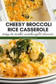 cheesy broccoli rice casserole on a white plate