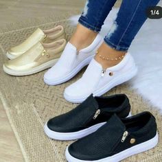 Trendy Fashion Women Slip On Flat Trainers Comfy Casual Zip Sneakers School Walking Shoes, Womens Shoes Women Platform Sneakers, Round Toe Sneakers, Sport Shoes Fashion, White Shoes Sneakers, Orthopedic Shoes, Crystal Shoes, White Sneakers Women, Casual Flat Shoes, Mesh Shoes