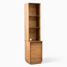 a tall wooden bookcase with two shelves