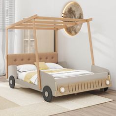 This bed frame will stand out and be the centerpiece of your room with its beautiful color and car shape, which wins kids’ preference and offers happy bedtime. It is decorative and can match with different styles of kid’s room, giving the roomy spark of style that's both modern and timeless. Fun and useful, Ideal for kids bedroom. Expand their imagination and bring a sweet dream for them. The kids bed is crafted from high-quality solid pine wood construction for durability and high load capacity Low Platform Bed Frame, Cool Beds For Kids, Kids Car Bed, Kids Daybed, Low Platform Bed, House Beds For Kids, Kids Car, Full Bed Frame, Low Bed