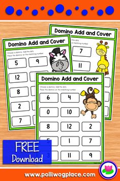 three printable worksheets with numbers and animals on them