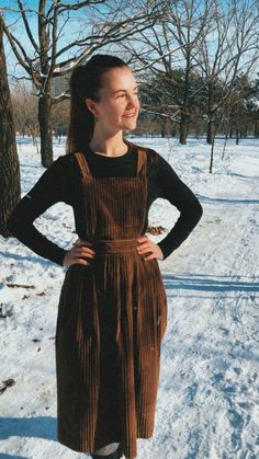 "Brown Vintage Corduroy Overalls Dress + Skirt for Women with a detachable top with buttons on the inside of the skirt. This allows you to wear a Cottagecore dress and Cottagecore skirt separately. By purchasing such a dress, you save money, as you acquire two looks at once in Cottagecore style. Cottagecore Clothing Apron dress like from \"Anne Of Green Gables\" book. Overall dresses for women can be sewing for custom size or you can choose your size from XS to XXXL and any other plus size. M A Cottagecore Outfits Overalls, Brown Corduroy Dress For Winter, Winter Corduroy Brown Dress, Winter Brown Corduroy Dress, Vintage Corduroy Skirt, Plus Size Cottagecore Fashion, Plus Size Cottagecore, Women Cottagecore, Cottagecore Skirt