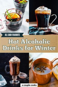 hot alcoholic drinks for winter with text overlay