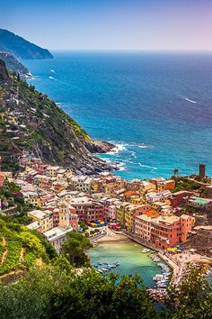 an aerial view of the town of cinque terre on the coast of italy