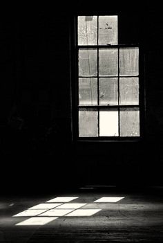 an empty room with the light coming in through the window and shadows on the floor