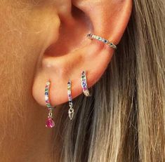 ✨Colourful earring stack silver huggie hoops and ear cuff earring set. This everyday silver earring stack are modern, original and minimalist, perfect to compliment a simple everyday outfit or for an occasion as well.  ✨Product specifications:  * Material: Sterling Silver with Zircon stone.  * Hoops Diameter (inner): 9mm.  * Ear cuff: 10mm ✨🎁FREE PERSONALISED GIFT POUCH TO ANY EARRING SET🎁✨ Select a gift pouch colour (lilac or cream - refer to the last photo for guidance) and make it your own Earing Stacks Silver, Multiple Ear Piercings Minimalist, Earring Stacks Silver, Earring Stack Silver, Silver Ear Stack, Silver Earring Stack, Small Music Tattoos, Silver Earring Set, Stacking Earrings