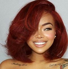 Cute Short Red Hairstyles, Dark Red Short Hair Black Women, Red Money Piece Hair Short, Short Curly Red Hair Black Women, Layered Bob Blowout, Red Bob Hairstyles For Black Women, Auburn Bob Black Women, Red Short Hair Black Women, Short Red Hair Black Women