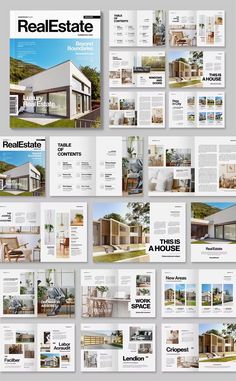 the real estate brochure is shown in this graphic style, and includes several pages with