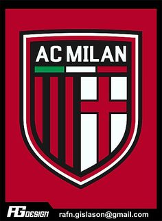 the ac milan logo is shown in red and black, with white letters on it