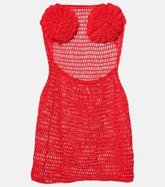 Camellia cotton crochet bustier dress in red - Anna Kosturova | Mytheresa Summer Cotton Dresses With Crochet Lace, Backless Cotton Mini Dress For Beach, Summer Cotton Crochet Lace Dresses, Fitted Cotton Crochet Sundress, Strapless Lace Beach Dress, Red Sleeveless Crochet Dress For Vacation, Red Sleeveless Crochet Dress For Summer, Sleeveless Cotton Dress With Crochet Lace, Beach Cotton Crochet Dress