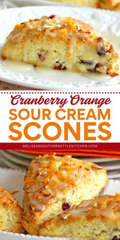 These Cranberry Orange Sour Cream Scones bring a bright and festive flavor to your holiday brunch ideas! Features a tender crumb from the sour cream and bursting with sweet and tangy flavors from dried cranberries and orange zest. Perfect for Christmas morning breakfast that adds a cozy touch to your holiday table! Sour Cream Scones, Baking Scones, Scones Recipe Easy, Orange Scones, Homemade Scones, Cream Scones, Breakfast Sweets, Cranberry Recipes, Bread Recipes Sweet